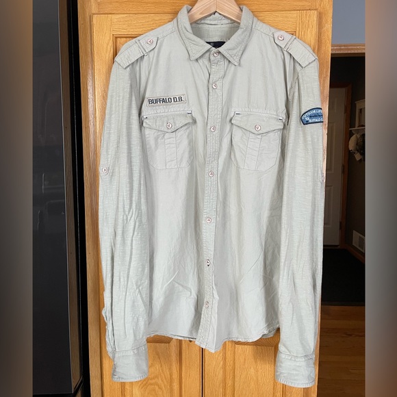 NWT! Mens beige button up shirt, Buffalo David Bitton, large - Picture 1 of 3